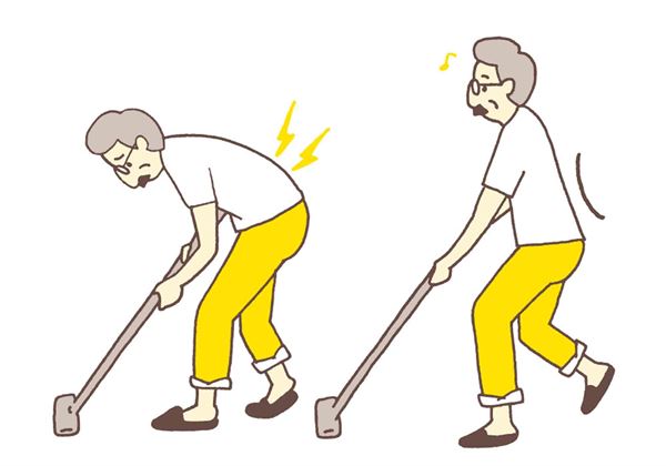 用吸塵器或掃帚清理地板時，經常出現低頭、彎腰的姿勢。（圖片提供／蘋果屋出版社）