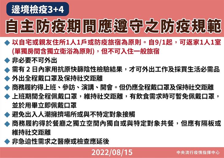 邊境檢疫3+4自主防疫。(圖片提供/中央疫情指揮中心)