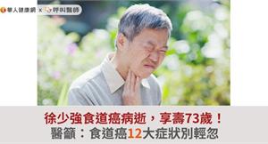 徐少強食道癌病逝，享壽73歲！醫籲：食道癌12大症狀別輕忽