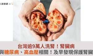 台灣逾9萬人洗腎！腎臟病與糖尿病、高血壓相關！及早發現保護腎臟