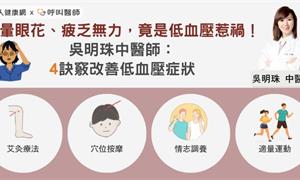 頭暈眼花、疲乏無力，竟是低血壓惹的禍！吳明珠中醫師：4訣竅改善低血壓症狀