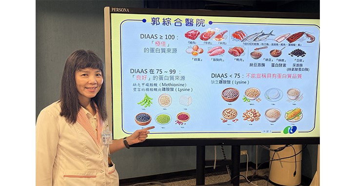 郭家伶營養師表示,肌肉蛋白是由9種必需胺基酸組成,缺一不可,人體合成肌肉所必需的胺基酸,必須完全仰賴飲食攝取。(圖片提供/郭綜合醫院)