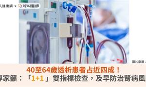 40至64歲透析患者占近四成！專家籲：「1+1 」雙指標檢查，及早防治腎病風險